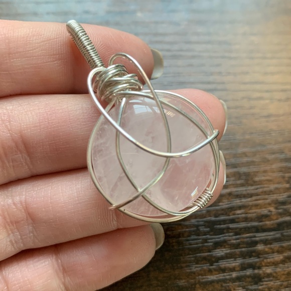 Artisan Sterling Silver Rose Quartz Pendant - Picture 3 of 5